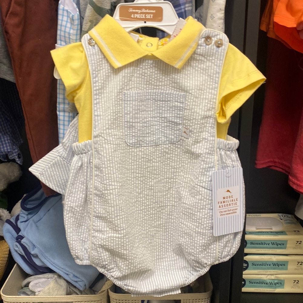 Baby Boy Seersucker Romper-4piece